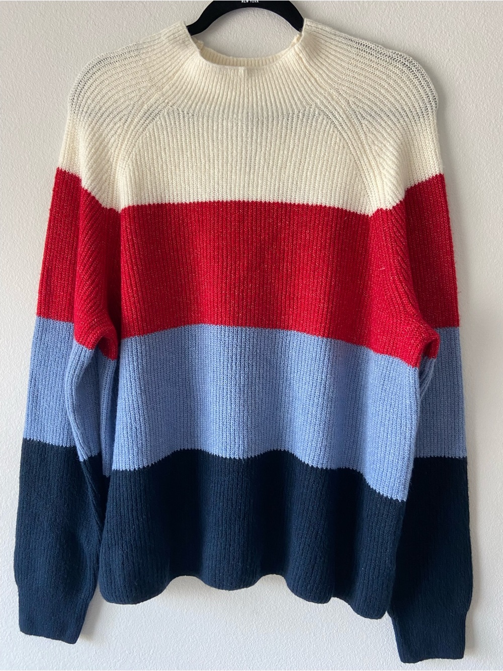 NWT Halogen Color Block Ribbed Sweater Blue Red Ivory Navy XXL